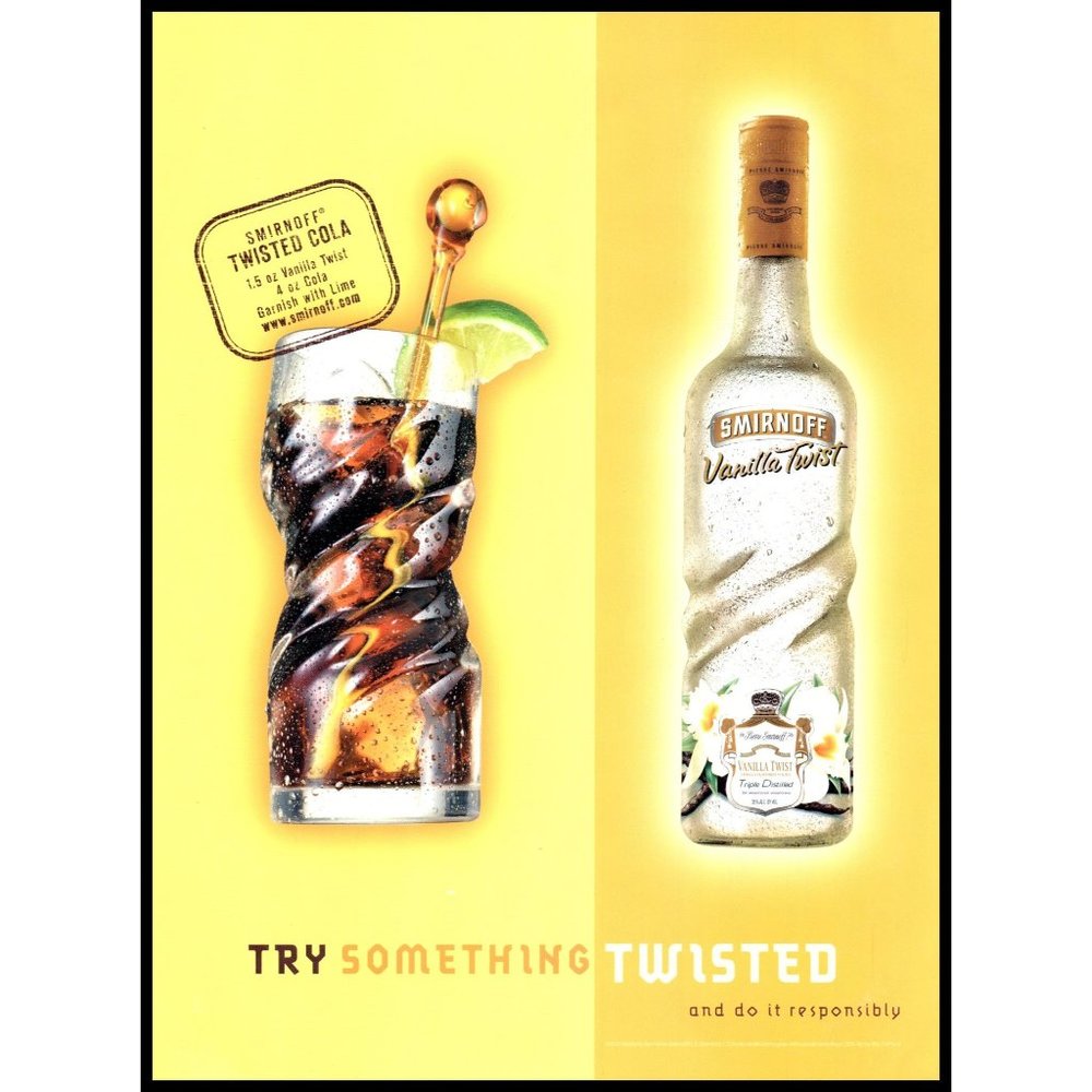 2002 Smirnoff Vanilla Twist Flavored Vodka Vintage Print Ad Coke and Lime Photo